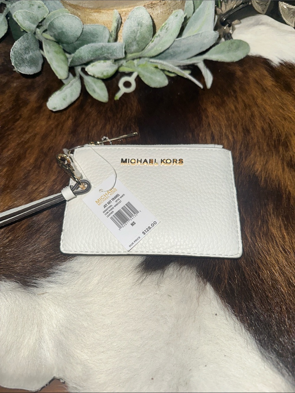NWT Michael Kors White Leather Card Case with Gold Hardware